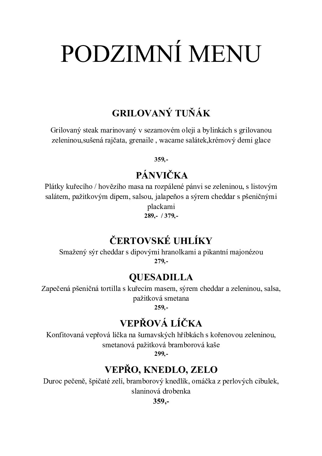 Podzimní Menu 2025..